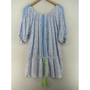 VICTORIA'S SECRET Tunic Top M Floral Tassel Tie Waist Peplum Blue